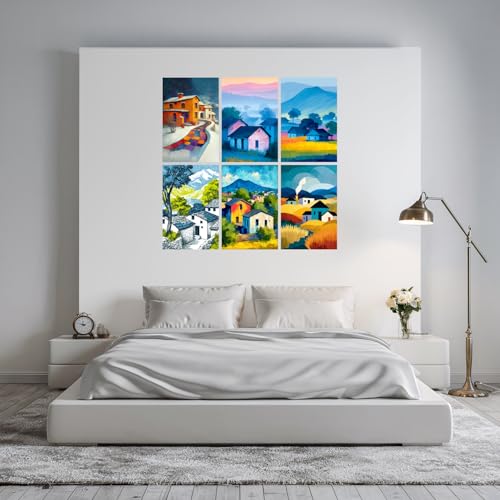 Image of SiddArtify Colorful Village Wall Art Prints Set - Impressionist Home Decor Poster for Living Room Bedroom Office - 8x12 inch Board Pack of 6
