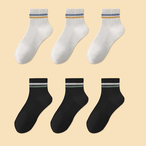 6 Pack Crew Socks for Women Men - Fashionable Strip Ribbed Cuffs Soft Luxe Wide Heel Smooth Flat Seam Toe Arch Support