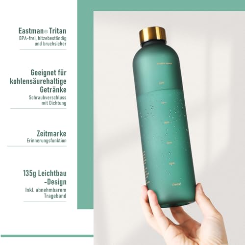 Opard Trinkflasche 1L/800mL, Kohlensäure Sprudel Geeignet, Auslaufsicher, Tritan Water Bottle, BPA-Frei, Wasserflaschen, Drinking Bottle, sporttrinkflasche, Gym, Fitness, Getränkeflasche