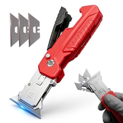 Image of 2-in-1 Utility Knife Scraper,Folding Razor Blade Scraper Tool, Zinc Alloy Body with SK2 Carbon Steel Blades,Built-In Blade Storage for Home Office and DIY