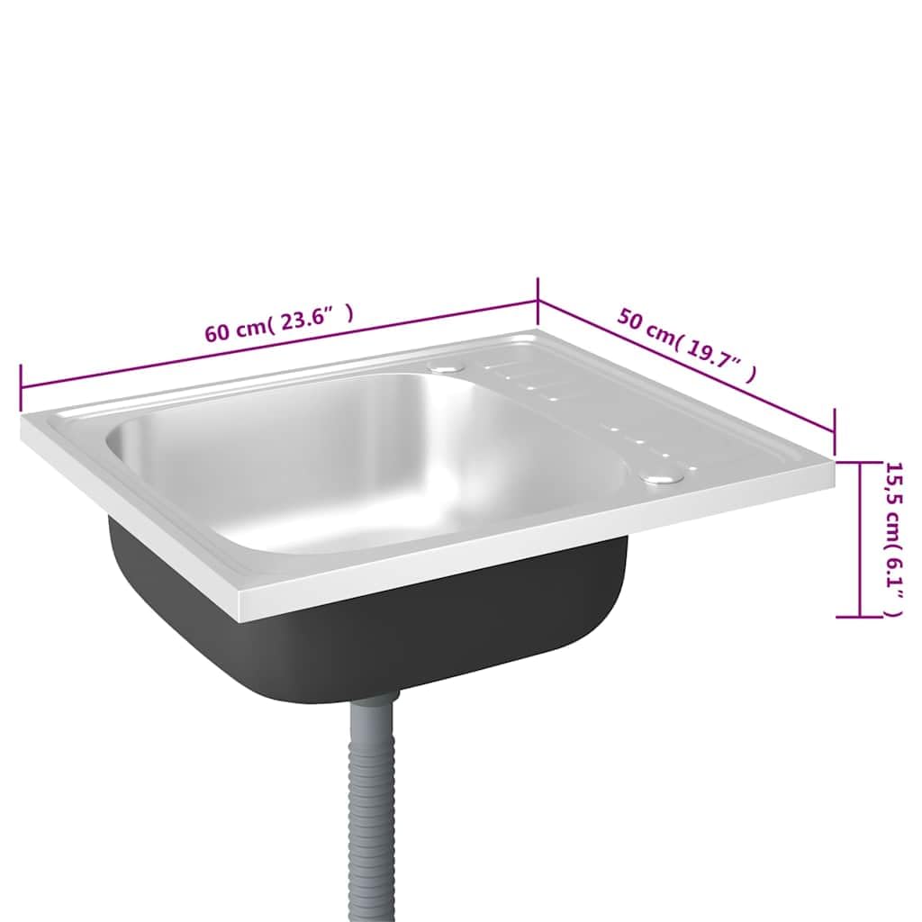 vidaXL Spüle mit Abtropffläche Set Silbern 600x500x155 mm Edelstahl