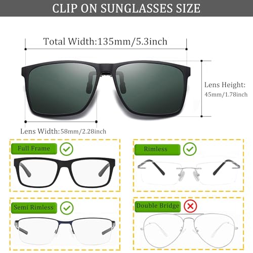 Image of Polarized Flip Up Clip On Sunglasses over Prescription Glasses for Men Women TR90 Frame Spring Clips