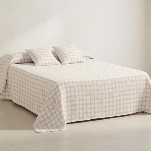 GAMUSI Colcha Cama 80/90 cm – cubrecama 180x270 cm, Bouti Ligera, Liso, Color Marfil