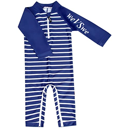 Image of weVSwe Baby Toddler UPF 50+ Sun Protection Rash Guard Long Sleeve Swimsuit with Crotch Zipper