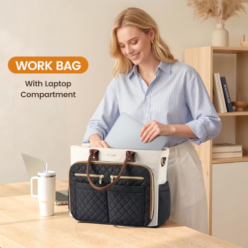 Image of LOVEVOOK Tote Bag for Women, Teacher Nurse Work Laptop Bag, Quilted Bible Computer Shoulder Bag for Business Travel College