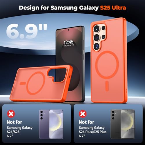 Image of SUPFINE Magnetic for Samsung Galaxy S25 Ultra Case with Screen Protector, (Built-in Magnets) (Military Grade Drop Protection) Slim Translucent Shockproof Phone Case,Orange