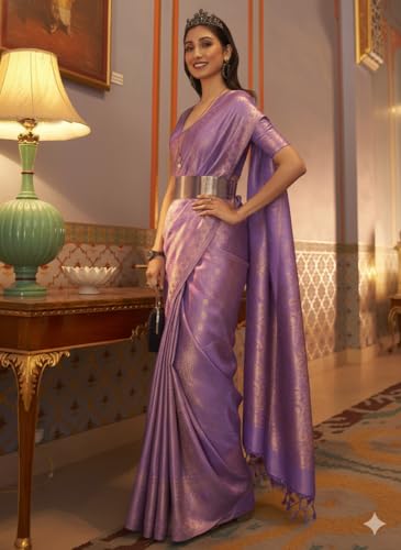Image of SWORNOF Women's Banarasi silk Saree With Unstitched Blouse Piece
