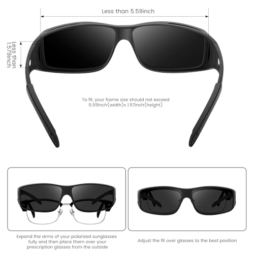 Over Glasses Sunglasses for Men Women, Fit Over Sunglasses Polarized UV400 Protection Sunglasses Black Frame Grey Lens2