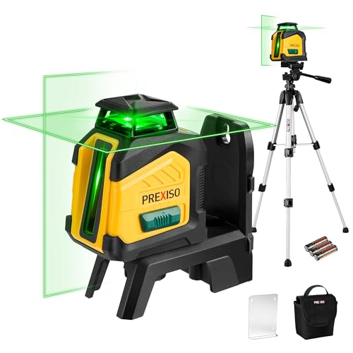 Image of PREXISO 360 Laser Level with Tripod, 100Ft Self Leveling Cross Line Laser- Green Horizontal Line for Construction, Floor Tile, Renovation with Target Plate, Green Glasses, Carry Bag, 4 AA Batteries