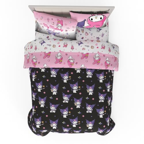Sanrio Kuromi & My Melody Bedding 7 Piece Super Soft Cozy Reversible Comforter and Sheet Set with...