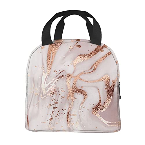Jshxjbwr Marble Painting With Rose Gold Glitter Portable Lunch Bag For Women Men Pink Insulated Cooler Tote Bag Reusable Lunch Box For Travel/Picnic/Work/Hiking/Office #TOP7