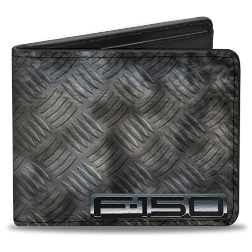 Buckle-Down Men's PU Bifold Wallet-F-150 + Ford Truck/Checker Metal Diamond Plate, Multicolor, 4.0