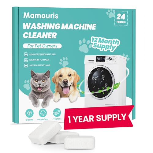 Mamouris Washing Machine Cleaner Tablets: Designed for Pet Owners, laundry Cleaner for Washing Machine Front, Top loader and HE, Removes Pet Hair, Odor, Grime, 24 Pack-12 Month Supply, Septic Safe