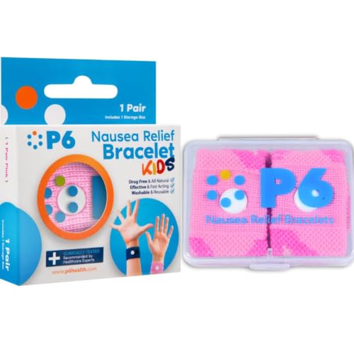 Image of P6 Motion Sickness Bands for Kids Children's Wristbands for Anti Nausea Sea Cruise Travel Car Sickness All-Natural Non Drowsy Relief (1 Pack, Pink)
