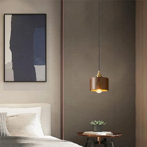 Mini lámpara colgante de latón sofisticada con detalles en madera noble E27 3
