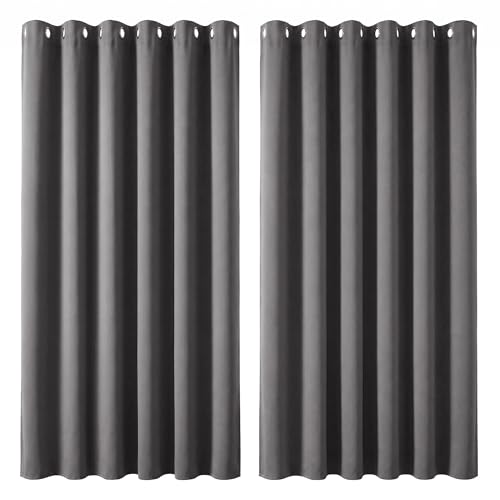 Image of Deconovo Extra Wide Blackout Curtains 108 Inch Drop Super Soft Energy Saving Thermal Insulated Eyelet Long Curtains Bedroom W90 x L108 Inch Light Grey 2 Panels