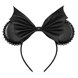 Bianbai Black Faux Leather Mouse Ear Headband with Bat - Wing Bow & Spiked Accents - Goth - Punk Halloween, Cosplay & Theme Park Essential