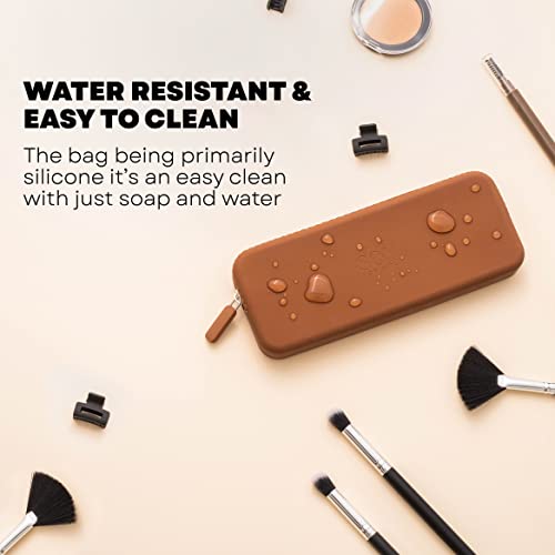 Soy For You Trendy Large Silicone Travel Makeup Bag, Smooth And Easy Moving Zipper, Travel Brush Pouch Holder, Portable Water-Resistant Cosmetic Organizer For Women (Brown) #TOP2