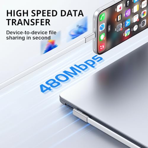 Image of Verilux Right Angle PD100W Type C Cable Fast Charging, 480Mbps Data Cable C Type Fast Charging, Tangle Free for iPhone 17 /17 Pro /17 Pro Max /16 /15, Galaxy S26 /S25 /S24