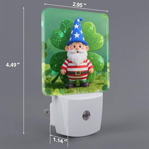 Image of Clovers Gnomes Leaves LED Plug-in Night Light 2-Pack, Auto Sensor Nightlights Set of 2 for Bedroom Bathroom