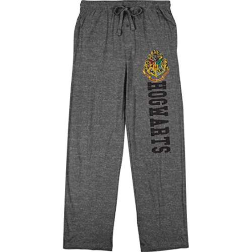 Harry Potter Hogwarts School Crest & Text Men's Grey Sleep Pajama Pants