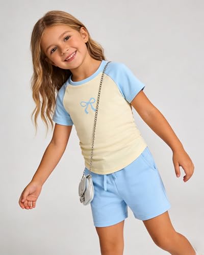 Image of Cakaner Toddler Kids Girl Clothes Floral Letter Graphic Top + Shorts 2PC Girls Summer Short Set