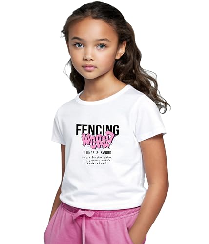 KlothoMAIA Girls’ Fencing Graphic T-Shirt – Classic White, Sporty & Empowering Design