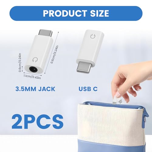2 Stück USB C auf 3,5mm Audio Adapter, Typ C zu AUX Kopfhöreranschluss für iPhone 15/16 Samsung Galaxy S24/S23 Huawei iPad, Adapter USB C auf Klinke Kompakt und Tragbar, Typ C Audio Konverter Weiß