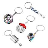 KVAEY 5 PCS Car Parts Model Key Chains, Metal Turbo Keychain Set, Trendy Shock-Absorbent Car Parts Key Chain for Men Women (Red+Silver)