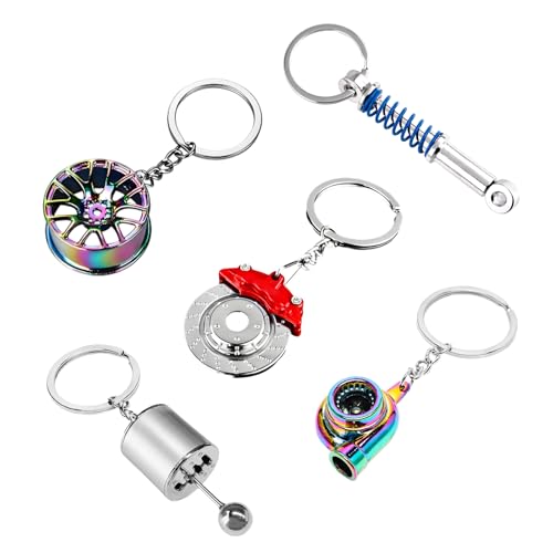 KVAEY 5 PCS Car Parts Model Key Chains, Metal Turbo Keychain Set, Trendy Shock-Absorbent Car Parts...
