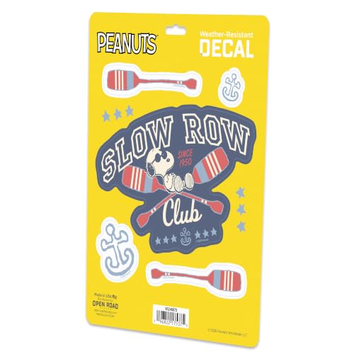 Image of Peanuts Snoopy's Slow Row Club Adhesive Vinyl Decal Pack | Rowing Stickers for Laptop or Water Bottle, 1 pack (5 count)
