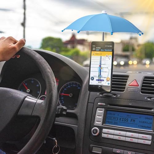 Harewu Phone Umbrella Stand, Sun Shade Mini Umbrella for Cell Phone with Adjustable Fist Style Suction Cup, Universal Anti-Glare Sun Visor for Outdoor (Blue) - Thumbnail 4