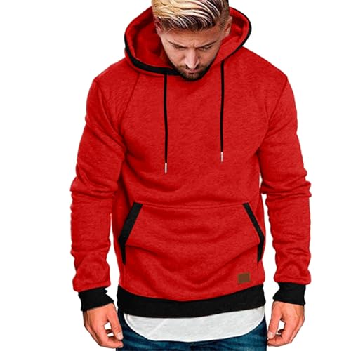 Men's Color Block Fleece Hoodie Casual Long Sleeve Pullover Comfort Fit Lightweight Drawstring Sweatshirt2
