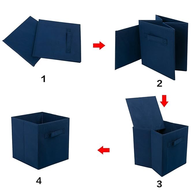 Image of RENVA Fabric Storage Cubes Foldable Storage Bins for Organizing Pantry, Cubbies, Toy Box - Clothes Storage & Closet Organizer (Blue, 1)