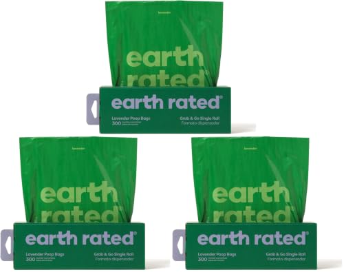 Image of Earth Rated Dog Poop Bags, Thick Grab and Go Single Roll, Ideal for Backyard Pickups, Lavender Scented, 900 Count (3 x 300 count)