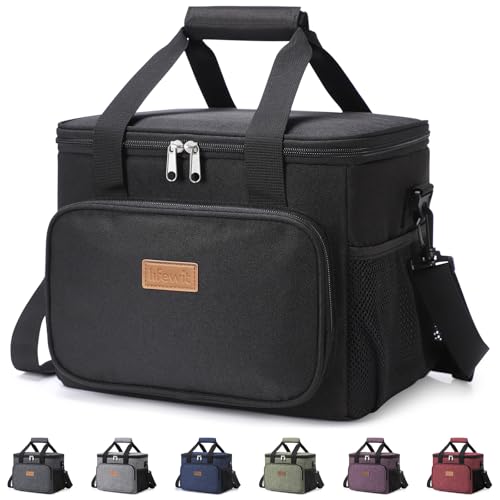 Lifewit Large Lunch Bag Insulated Lunch Box Soft Cooler Cooling Tote for Adult Men Women, Black 24-Can (15L)