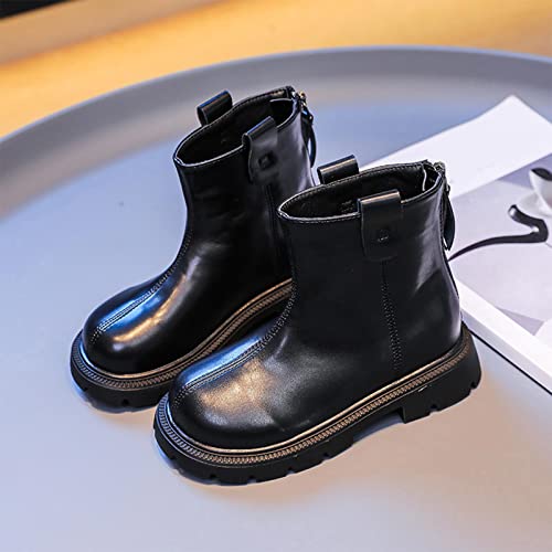 Kids Girls Lug Sole Low Heel Fashion Ankle Bootie Winter Comfortable Warm Outdoor Booties Slip On Girls Winter Shoes (Black, 6-7 Years Little Child)2