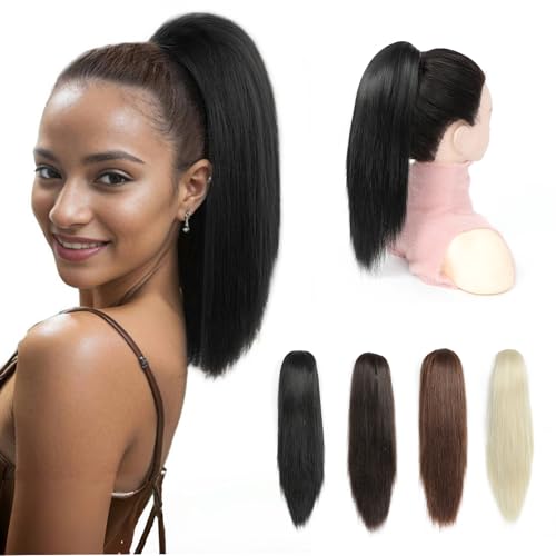 PARXITN Extension de cheveux à clip mâchoire - Queue de cheval synthétique Noir 30 cm - Droit et court pour femmes