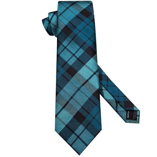 Image of Hi-Tie 70 inches Ties for Men Silk Extra Long Necktie and Pocket Square Cufflinks Set Men Big and Tall Tie Business