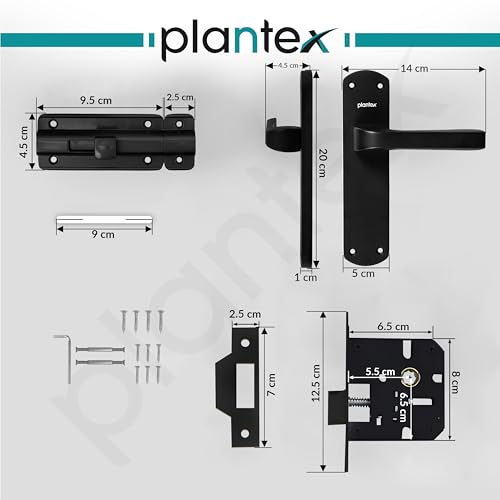 Image of Plantex Heavy Duty Bathroom Door Lock /Mortise Handle Lock /8inch Keyless Plate Handle Set for Home /Bathroom /Store Room /Balcony /Office with Baby Latch (8132- Z-Black)