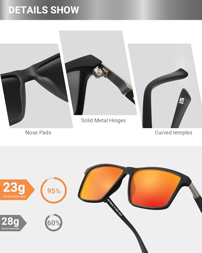 JIM HALO Retro Polarized Sunglasses for Men Women Square Lightweight Sun Glasses for Driving Fishing UV400 Protection4