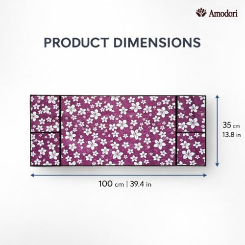 Image of Microwave Oven Top Cover 35x100 cm | Wipe Clean Fabric | 4 Utility Pockets (Floral-19)