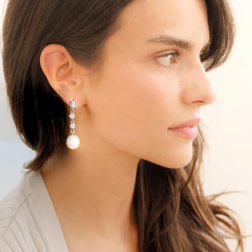 10mm White Pearl Drop Earrings for Women Bridal Wedding Jewelry - 14K Silver Plated Cubic Zirconia Studs, Hypoallergenic Bridesmaid Gifts2