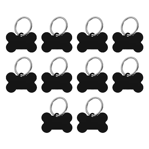 MECCANIXITY Bone Shaped Dog Tag Pet ID Tags, 38mmx25mm/1.5"x1" Metal Black Blank Dog Tags Cat Tags with Ring for Dog Cat, Pendant Crafts, Pack of 10 -  mea230714ee000088