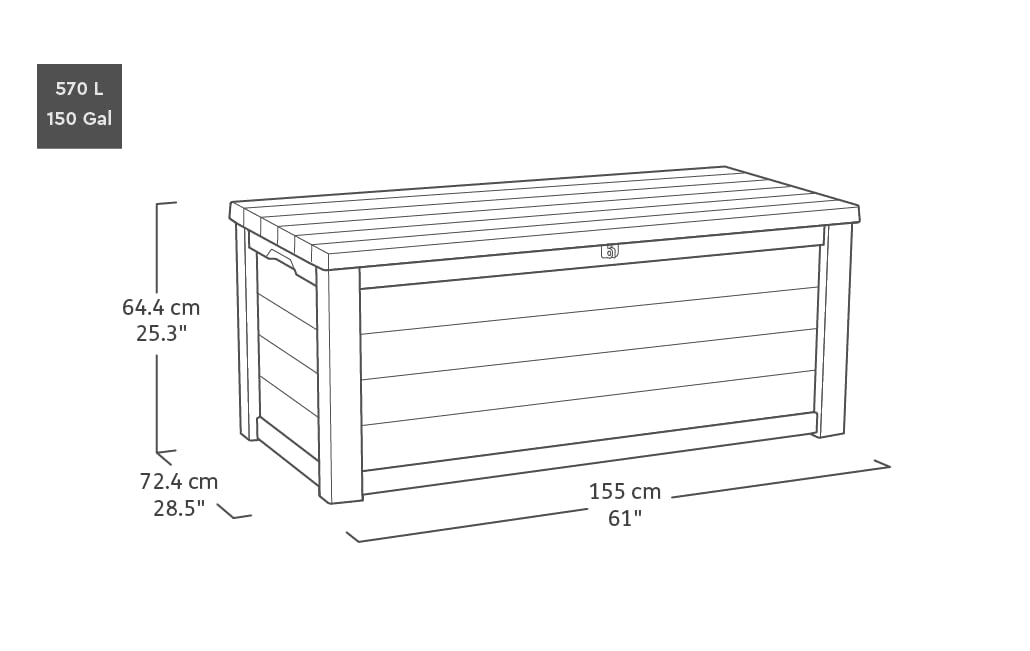Keter Eastwood Auflagenbox mit 570 Liter Volumen, Wetterfest und Wasserdicht, Sitzgelegenheit, Anthrazit, 72,4 x 155 x 64,4 cm, Kissenbox, Gartenbox