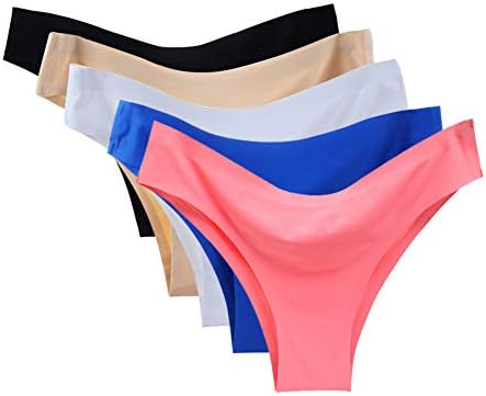Vresqi Underwear Women Hipster Seamless Invisible Bikini Half Back Coverage Panties 5 Pack (M/US XS 0-2)