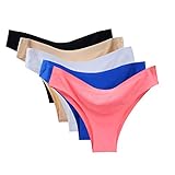 Vresqi Underwear Women Hipster Seamless Invisible Bikini Half Back Coverage Panties 5 Pack (M/US XS 0-2)