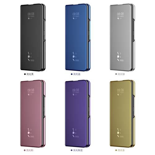 Capa para Samsung Galaxy Z Fold 4, capa de couro espelhado galvanizado Fold4, capa protetora anti-qu