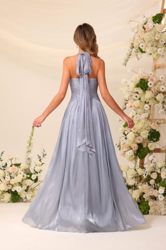 Image of Shimmer Chiffon Bridesmaid Dresses Halter Formal Gown