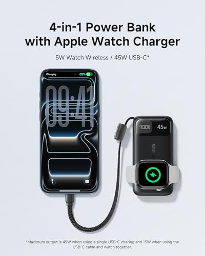 Baseus 10000mAh 45W Power Bank/Apple Watch Charger with Built In USB-C Cable - image 2